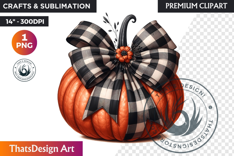 Harvest Coquette chic Pumpkin with bow, Boho autumn clipart