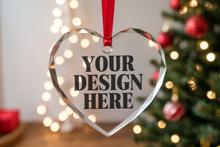 Christmas Heart Crystal Glass Ornament Mockups