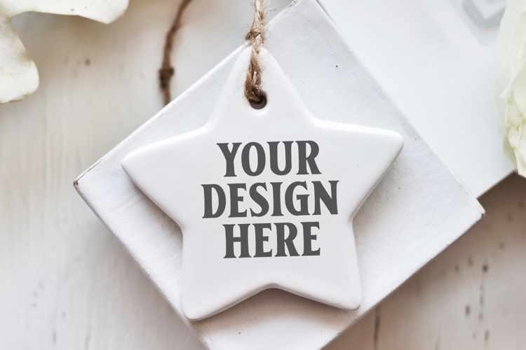 Christmas Star Ceramic Ornaments Mockup | Holiday Star Ornam