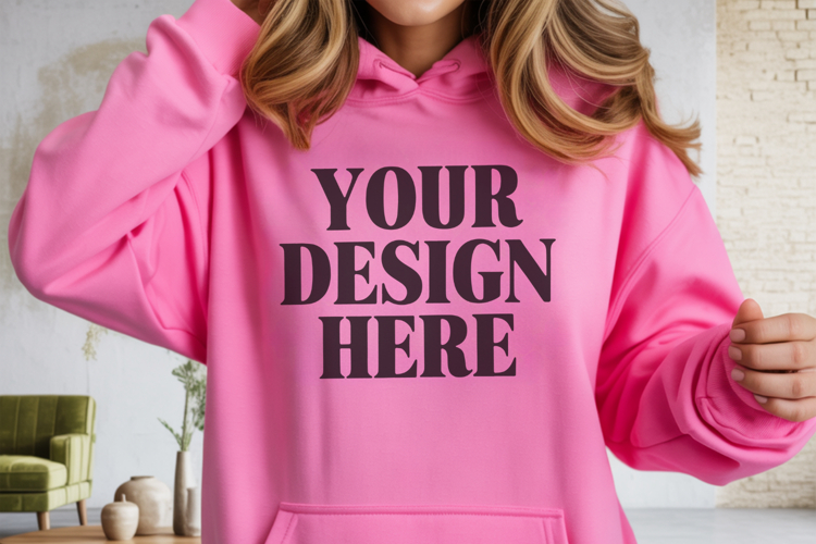 Pink Gildan 18500 Hoodie Mockup ,Cozy Unisex Sweatshir