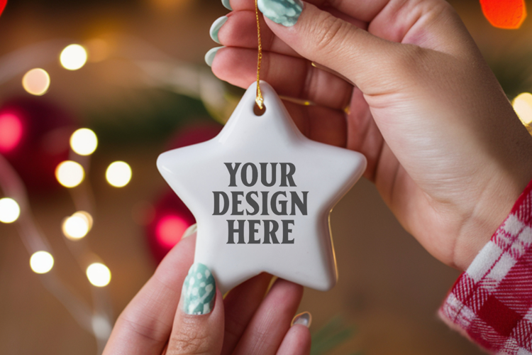 Christmas Star Ceramic Ornament Mockup | Holiday Star Tree