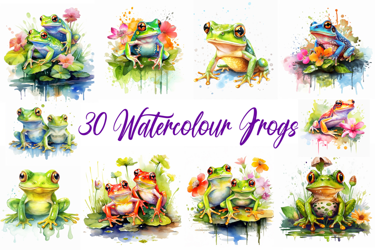 30 Watercolor Frog Illustration Toad Painting Collection JPG