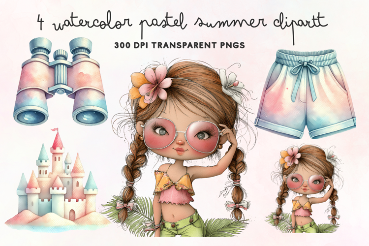 Watercolor Pastel Summer Clipart PNG
