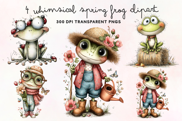 Whimsical Spring Frog Clipart PNG