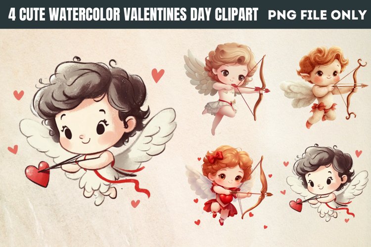 Cute Watercolor Valentines Day Clipart PNG