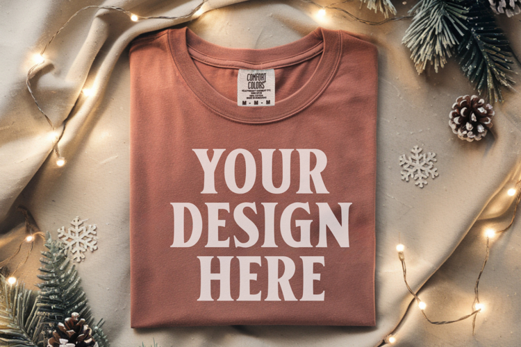 Terracotta Comfort Colors 1717 Christmas Folded T-Shirt Mock