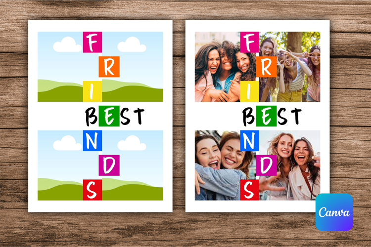 Friends photo collage. Template Canva. Drag and Drop Temp.