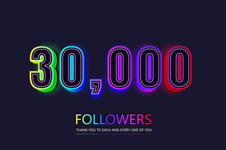 30000 social followers and subscribers neon text effect