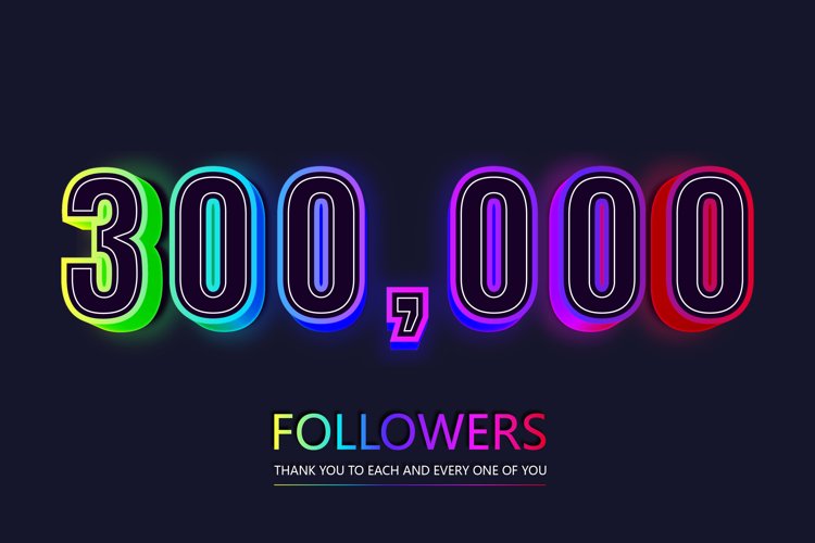 300000 social followers and subscribers neon text effect