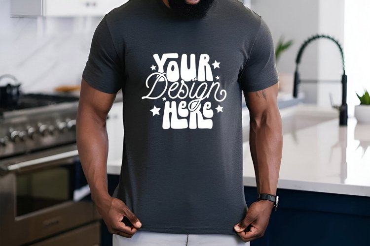 3001 Dark Grey Heather Bella Canvas Mockup, Male Model