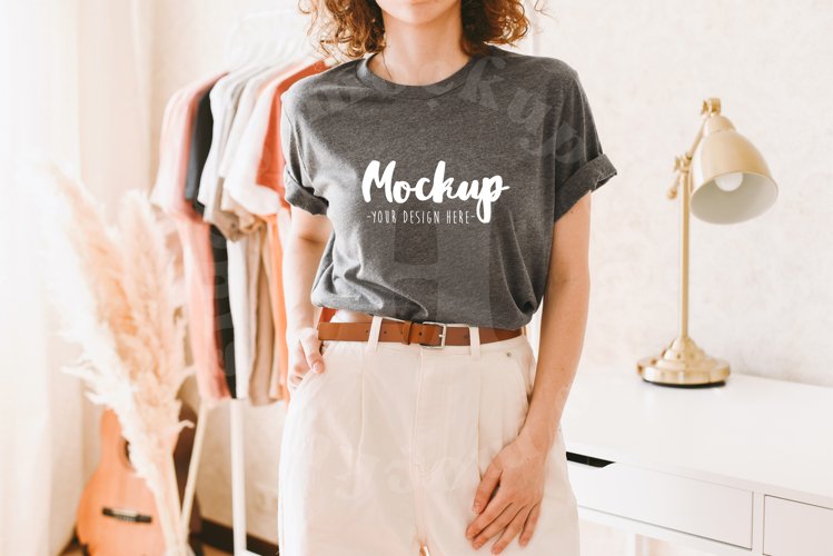 Deep Heather 3001 Bella Canvas Mockup | Boho Model Mockup