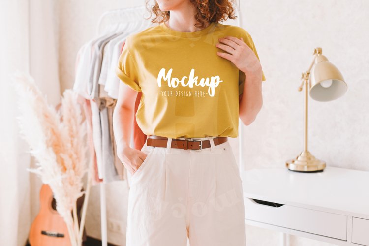 Mustard 3001 Bella Canvas Tshirt Mockup | Boho Model Mockup