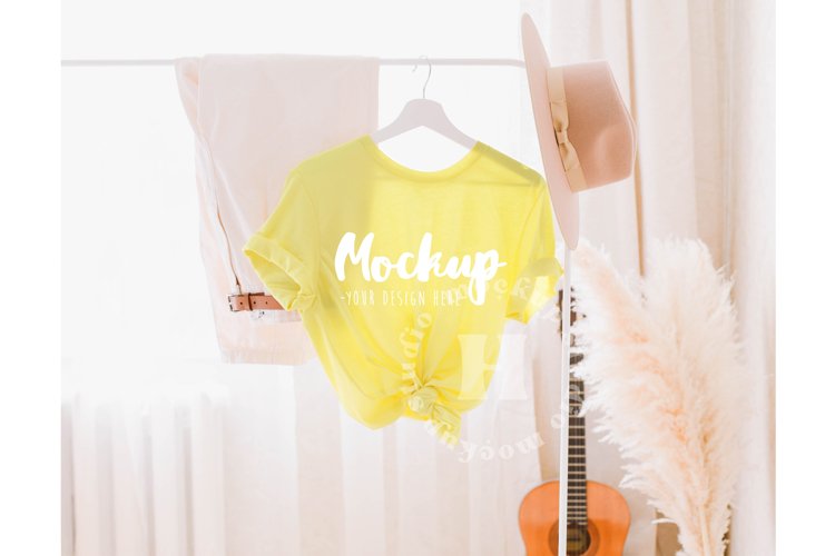 Yellow 3001 Bella Canvas Tshirt Mockup | Boho Hanging Mockup