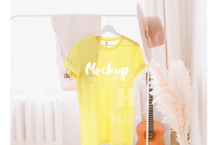 Yellow 3001 Bella Canvas Tshirt Mockup | Boho Hanging Mockup