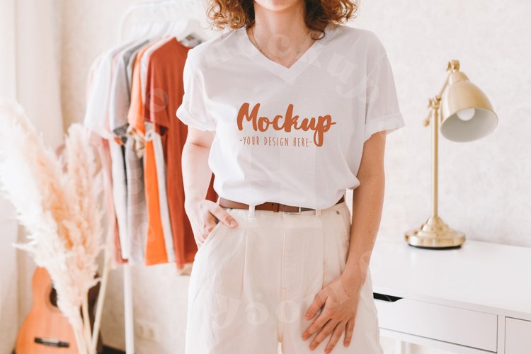 White 3005 Bella Canvas Tshirt Mockup | Boho Model Mockup example image 1