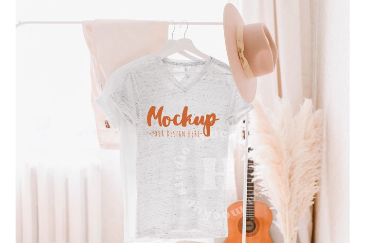 White Marble 3005 Bella Canvas Hanging Tshirt Mockup | Boho example image 1