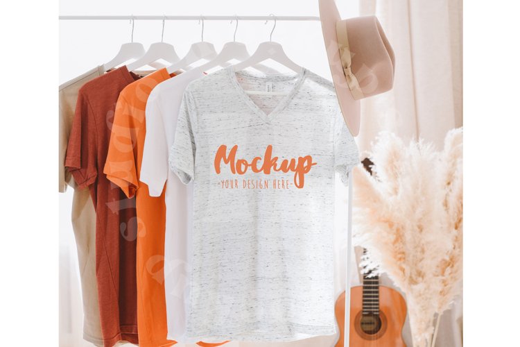 White Marble 3005 Bella Canvas Hanging Tshirt Mockup | Boho example image 1