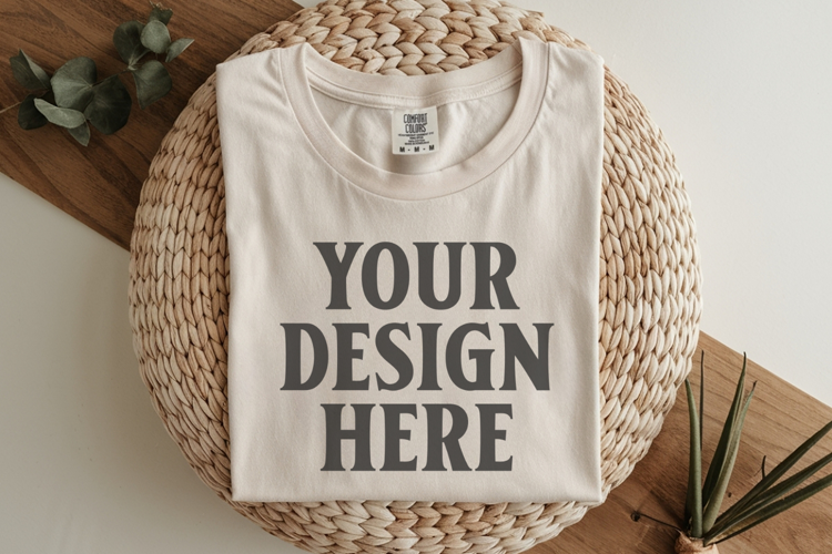 Ivory Comfort Colors 1717 Folded Tshirt Mockups