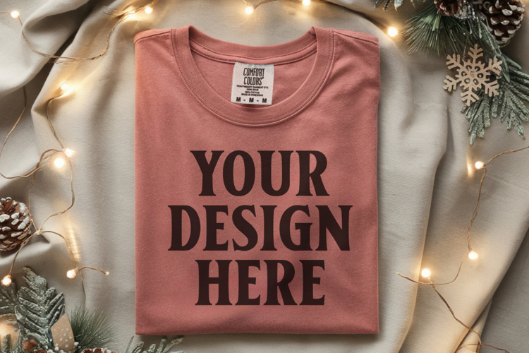 Terracotta Comfort Colors 1717 Christmas Folded T-Shirt Mock