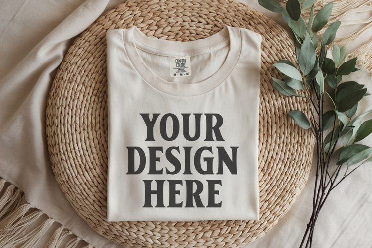 Ivory Comfort Colors 1717 Folded Tshirt Mockups