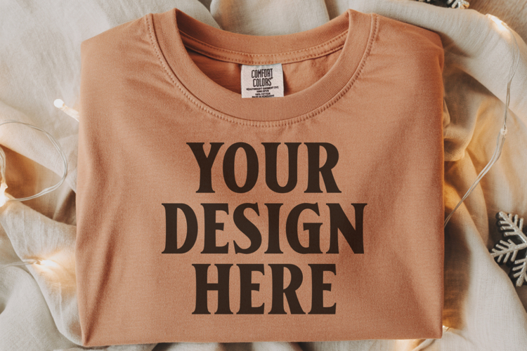 Terracotta Comfort Colors 1717 Christmas Folded T-Shirt Mock