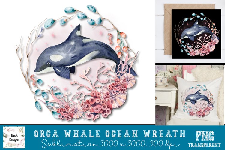 Orca Whale Ocean Wreath Sublimation Design