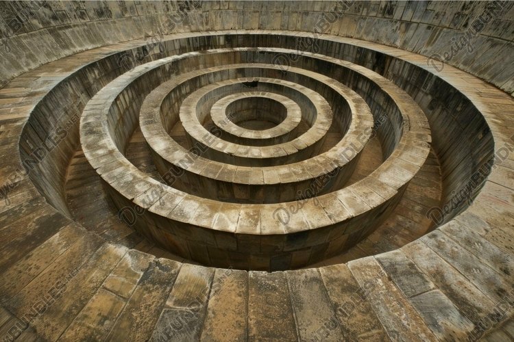 Majestic ancient circular stepwell, with symmetrical step pa example image 1