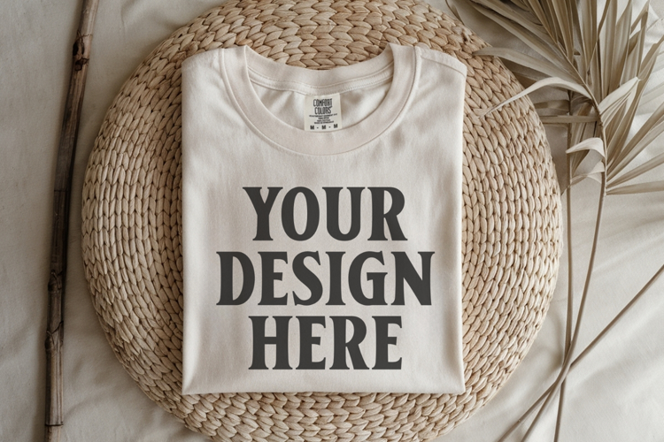 Ivory Comfort Colors 1717 Folded Tshirt Mockups
