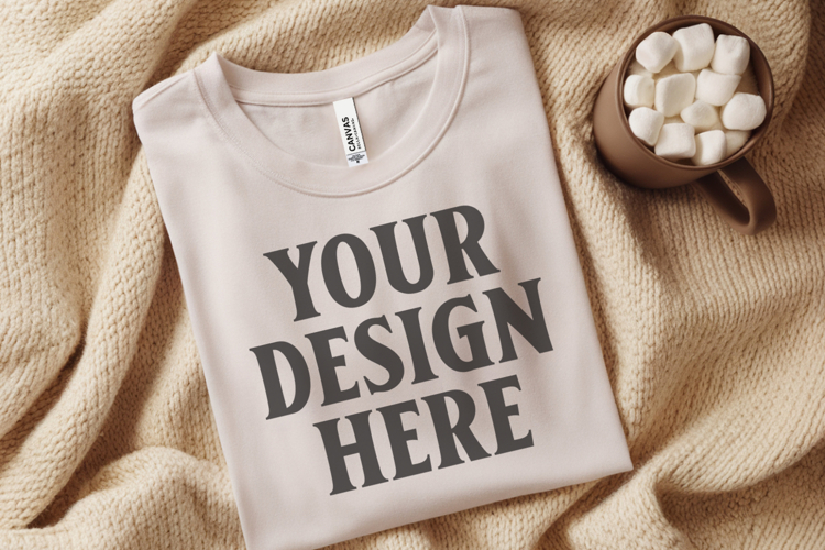 Christmas Bella Canvas 3001 White Folded Tshirt Mockup