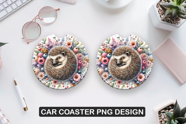Hedgehog Car Coaster Sublimation| Animal Coaster PNG
