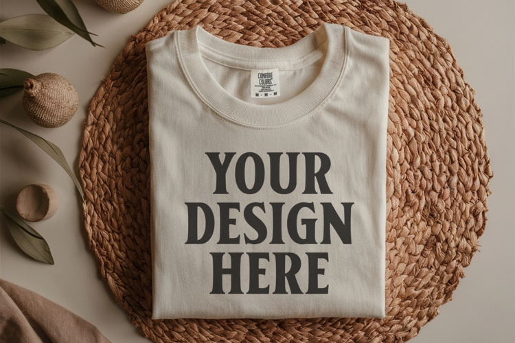 Ivory Comfort Colors 1717 Folded Tshirt Mockups