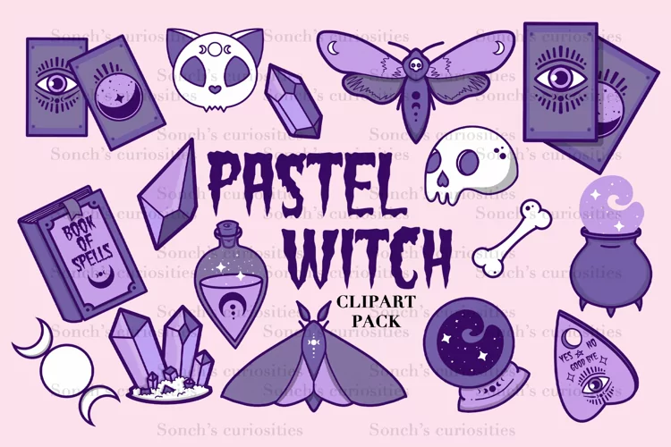 Pastel Witch clipart, witchcraft png elements