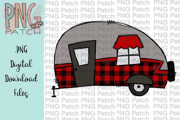 Red Buffalo Plaid Camper, Camping PNG File, Sublimation example image 1