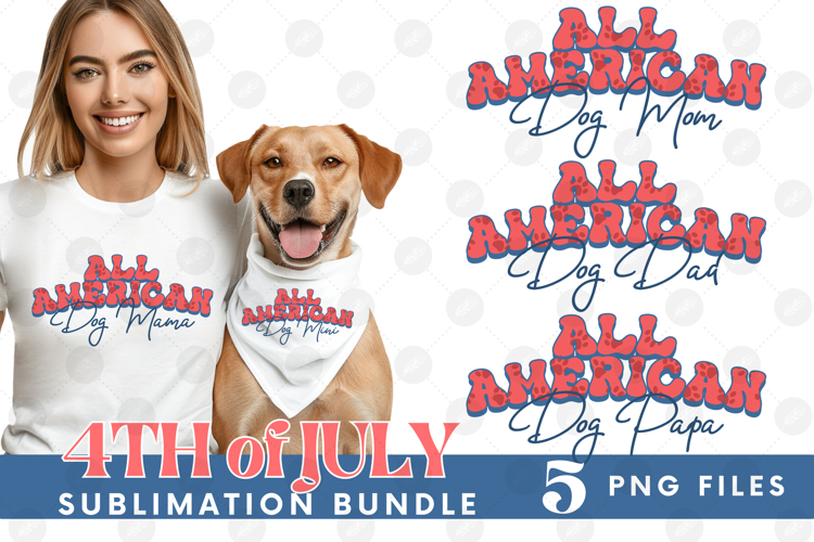 American Dog Mama Papa 4th of July USA Paw DTF PNG Bundle
