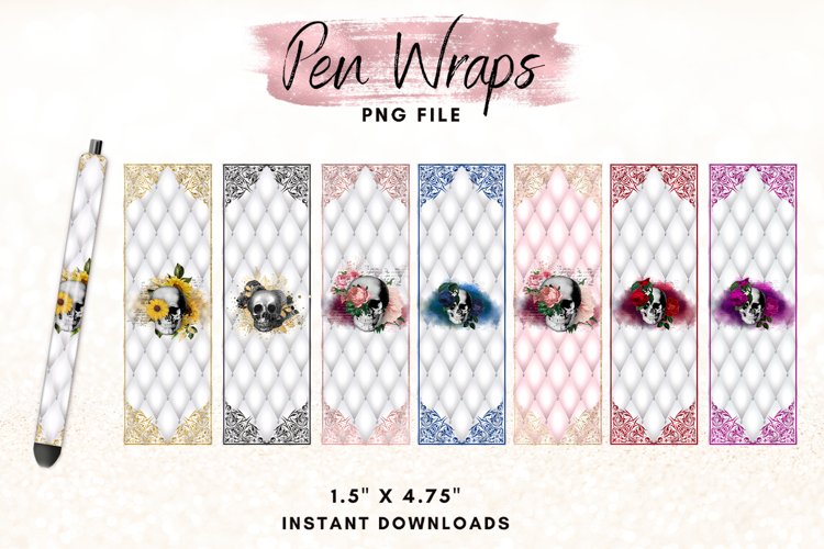 Halloween Skull Floral Pen Wrap Design Printable Waterslide