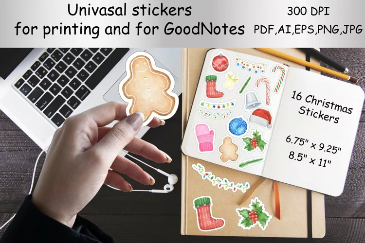 Stickers Print And Cut and for the GoodNotes app.Christmas