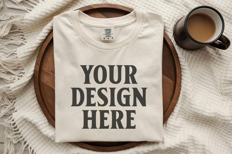 Ivory Comfort Colors 1717 Folded Tshirt Mockups