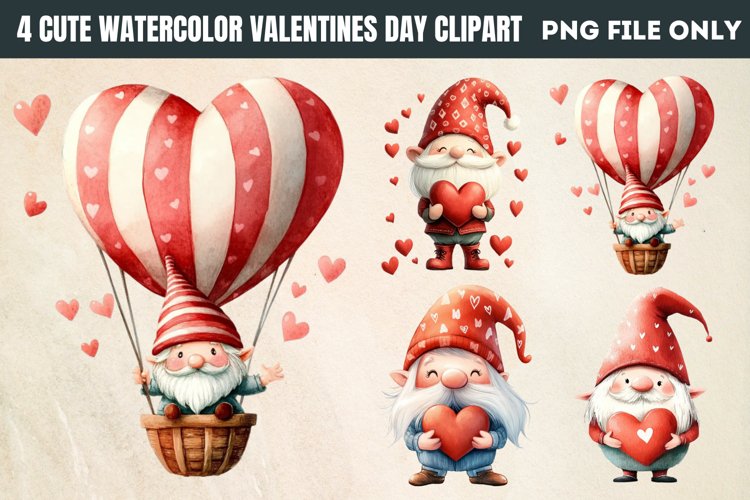 Cute Watercolor Valentines Day Clipart PNG