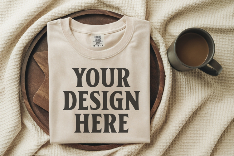 Ivory Comfort Colors 1717 Folded Tshirt Mockups
