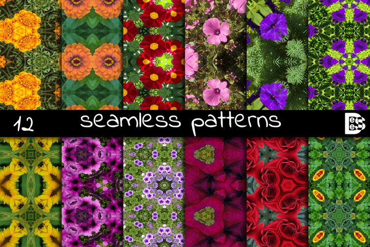 12 abstract Seamless colorful FLOWER patterns pack. example image 1