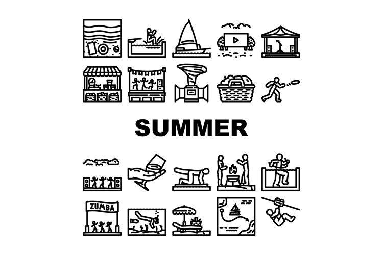 summer spend time beach icons set vector