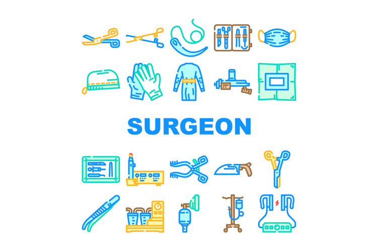 surgeon accessories scalpel icons set vector
