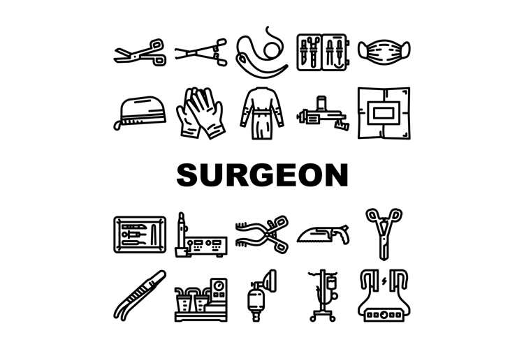 surgeon accessories scalpel icons set vector