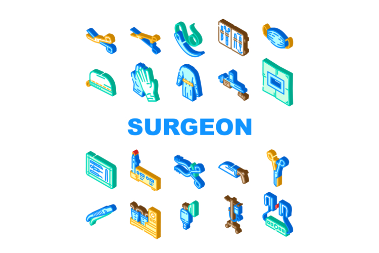 surgeon accessories scalpel icons set vector