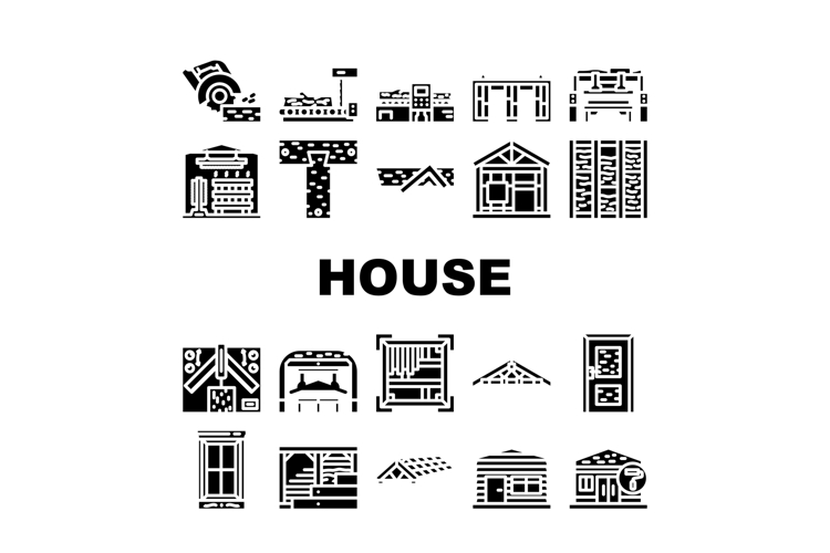 wood frame house construction icons set vector