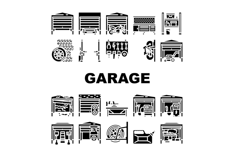 garage storage workshop icons set vector