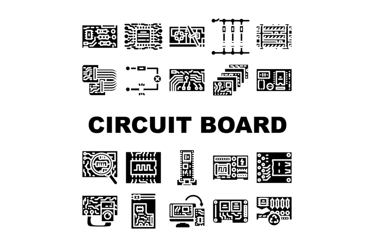 circuit board pcb microcontroller icons set vector example image 1