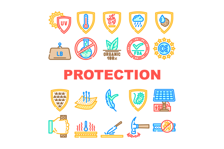 protection durability product icons set vector