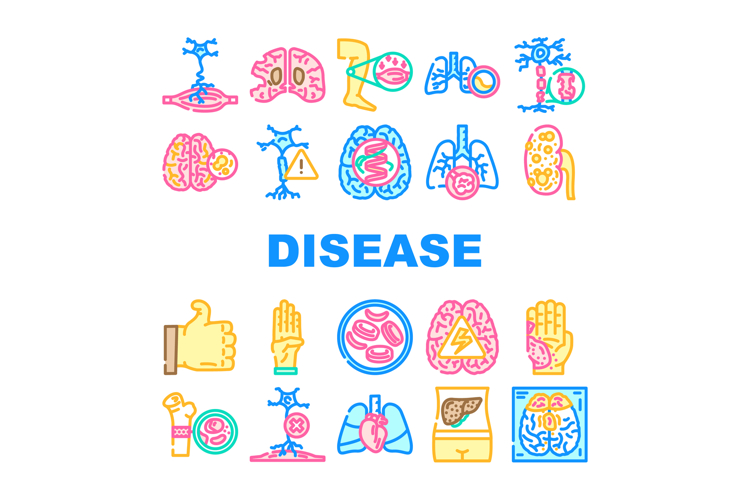 incurable disease icons set vector