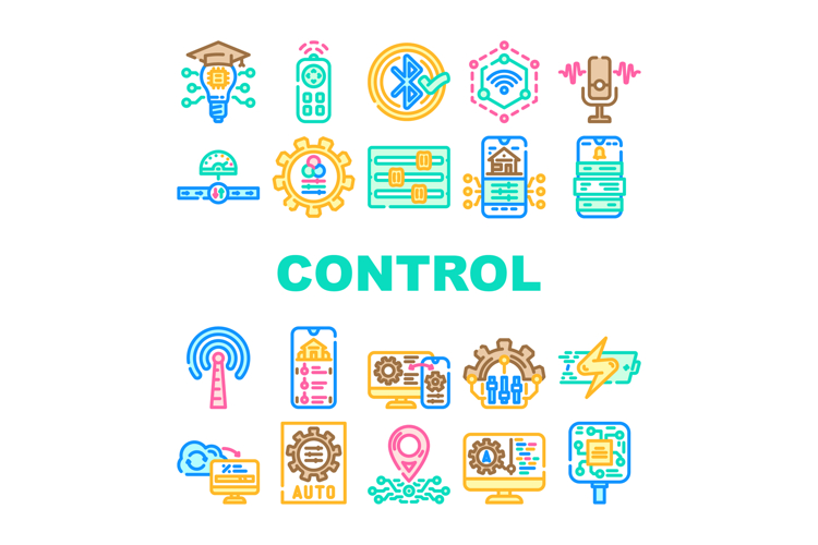 modern technology control product icons set vector